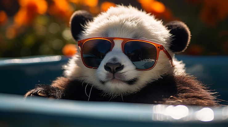 Foto un animal lindo con gafas de sol y sentado en una bañera de agua caliente con burbujas