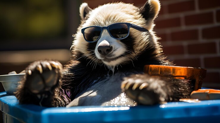 Foto un animal lindo con gafas de sol y sentado en una bañera de agua caliente con burbujas