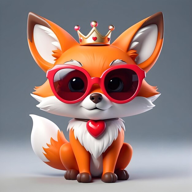Animal lindo con icono de corazón y gafas de sol Símbolo de personaje adorable Ilustración conmovedora Anim