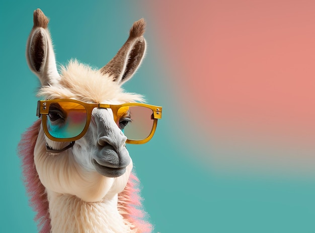 Foto animal llama con gafas de sol y gafas de sombra