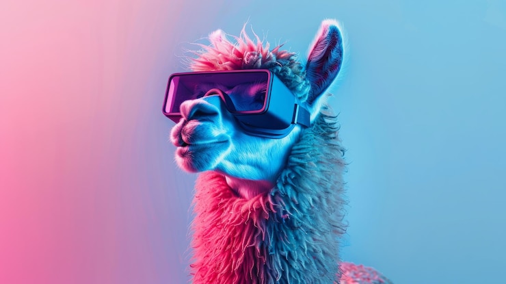 Foto animal llama con gafas vr en el fondo aislado foto realista