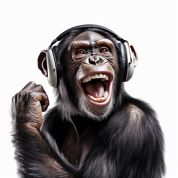 Animal mono chimpancé usando ilustración de canto y baile de auriculares
