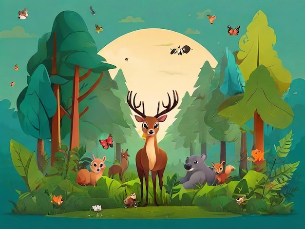 Animal na ilustração do dia da vida selvagem da floresta