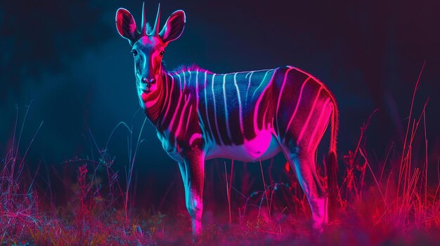 Foto animal okapi cores de neon foto gerada por ia