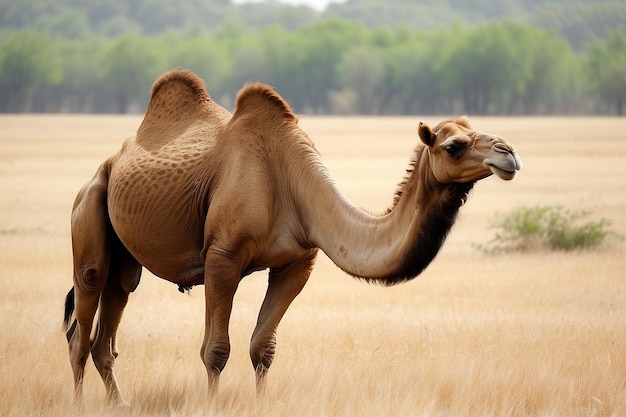 Foto un animal está pastando en el campo un camello