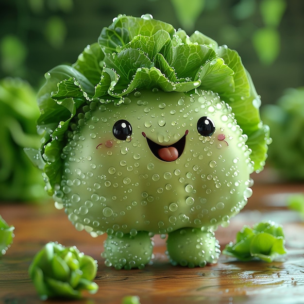 Foto un animal de peluche hecho de lechuga se sienta en una mesa