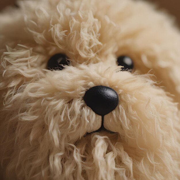 un animal de peluche con nariz negra y una nariz negra