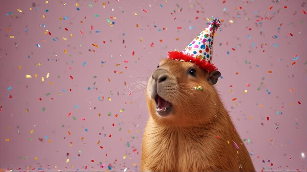 Foto un animal de peluche con un sombrero de fiesta y un sombreiro de fiesta