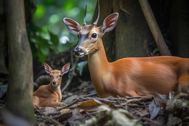 Animal recién nacido con su madre rodeado de un entorno natural creado con ai generativo