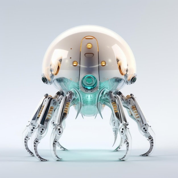 Animal robótico de robô de água-viva bonito isolado sobre fundo branco