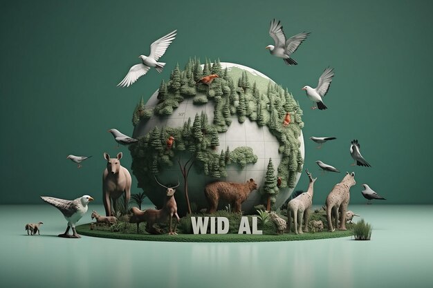 Foto el animal y el texto para el día mundial de la vida silvestre