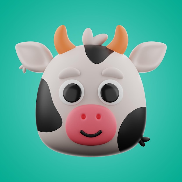 Animal vaca icono 3D rendering sobre fondo aislado