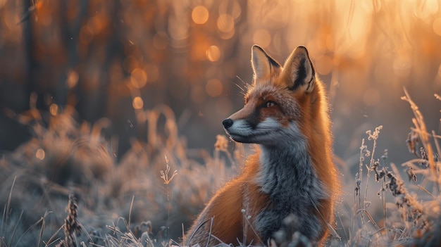 Un animal zorro en un fondo de bosque