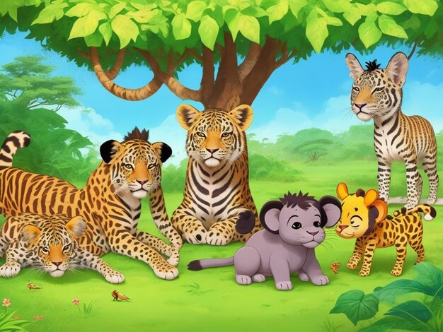 Foto animales africanos en la jungla animales de dibujos animados lindos