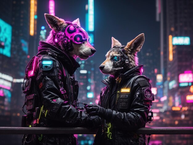 animales antropomórficos que abrazan una estética cyberpunk