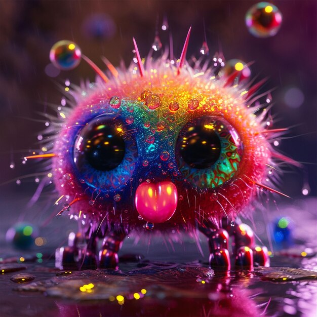 Animales coloridos de primer plano con burbujas en el fondo