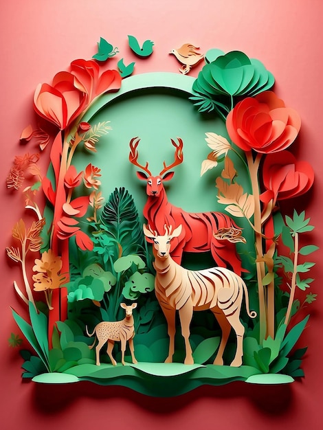 Animales del día mundial de la vida silvestre Arte en papel y estilo de artesanía digital en fondo multicolor
