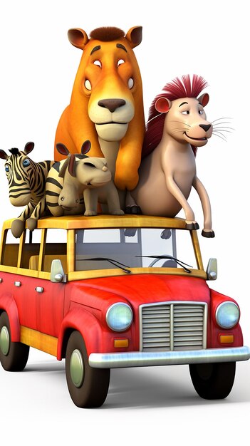 Animales de dibujos animados en 3D África en el dibujo rojo