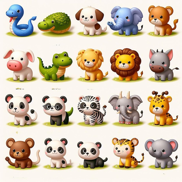 Animales de dibujos animados cute set 3d animal salvaje ai generado