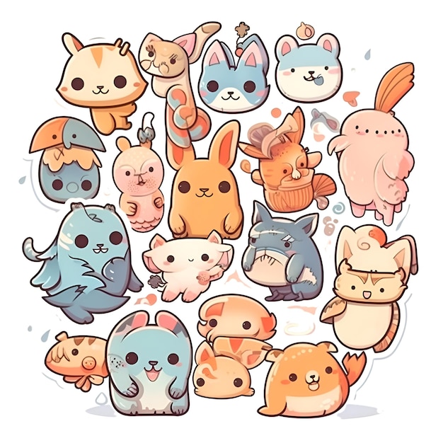 Animales de dibujos animados lindos Ilustración vectorial dibujada a mano de animales lindos