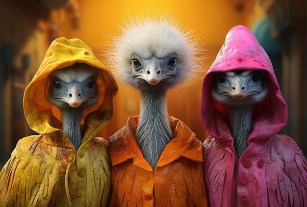 animales de dibujos animados de pie en un fondo colorido al estilo de Bill Gekas