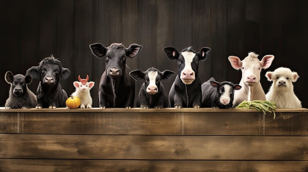 Foto animales de granja de la tabla de tiza de vacas