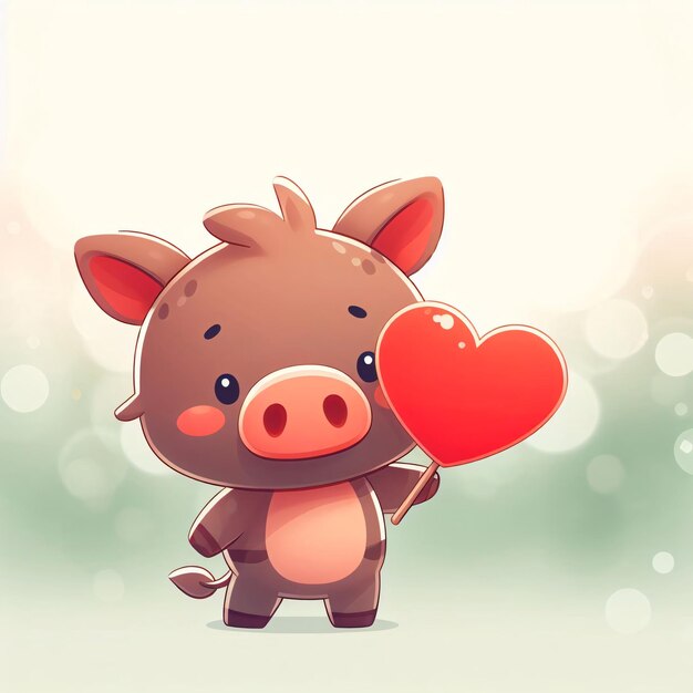 Foto animales jabalí con una tarjeta de amor de corazón rojo ilustración