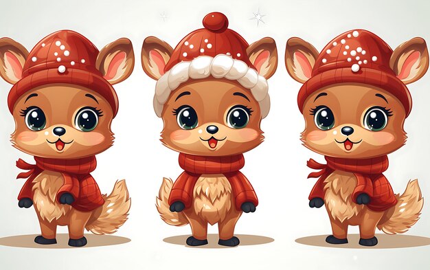 Animales lindos y divertidos con disfraces de Papá Noel Fondo de animales de Navidad con espacio para copiar