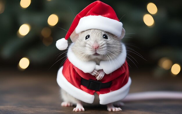 Animales lindos y divertidos con disfraces de Papá Noel Fondo de animales de Navidad con espacio para copiar