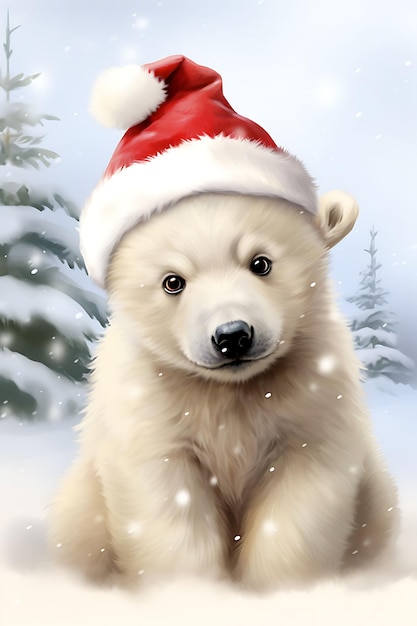 Animales Navidad en sombreros de acuarela en medio de fondos navideños Fondo de nieve lindo caprichoso Arte digital