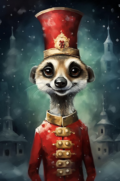 Animales Navidad en sombreros de acuarela en medio de fondos navideños Fondo de nieve lindo caprichoso Arte digital