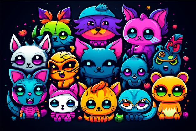 Animales de neon de dibujos animados en