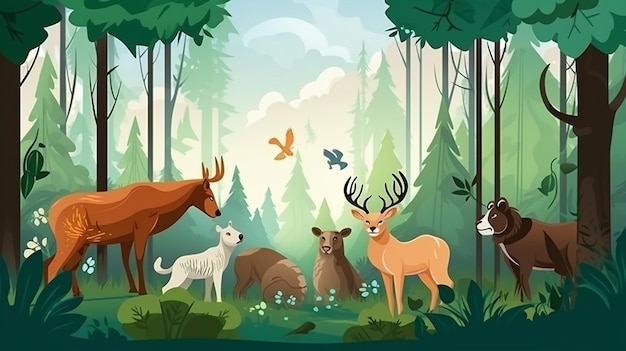 Foto animales salvajes en la ilustración de arte vectorial del bosque
