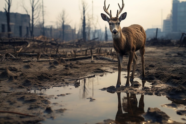 Animales salvajes sedientos bebiendo de charcos generativos por Ai