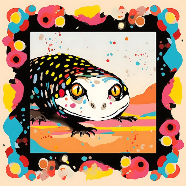 Animals Frame of Colorful Venomous Gila Monster Showcasing Vibrant um design criativo bonito em 2D