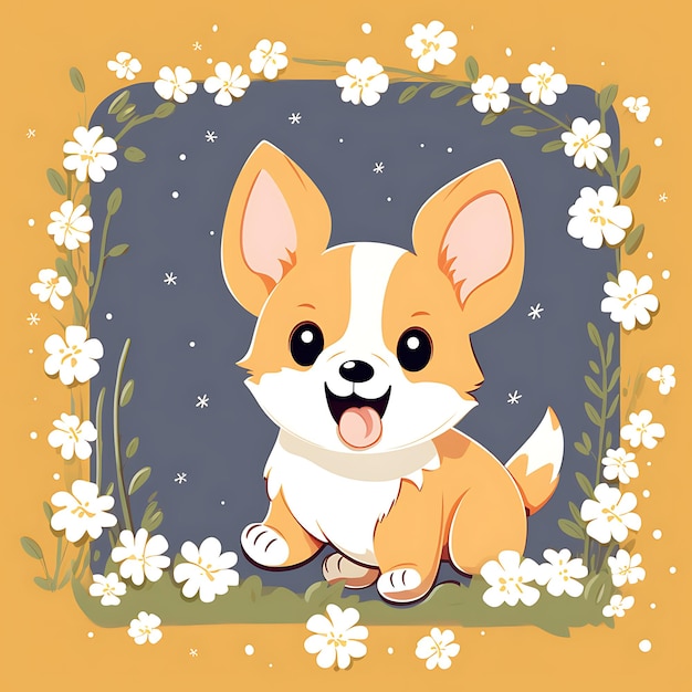 Animals Frame of Cute Corgi Puppy Mirroring a Corgis Perky Ears and 2D cute creative design