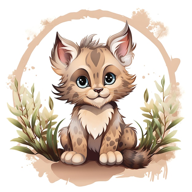 Animals Frame of Lynx Kitten Entwerfen Sie eine flauschige Waldwohnung Lynx Ki 2D süßes kreatives Design