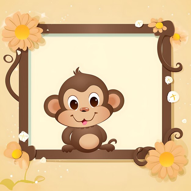 Animals Frame of Macaque Baby esculpe un marco inspirado en el curioso diseño creativo 2D lindo