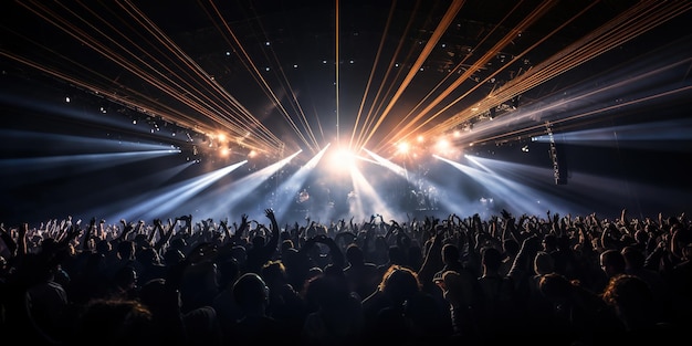 Animando a multidão e as luzes do palco audiência no festival de música ao ar livre generative ai