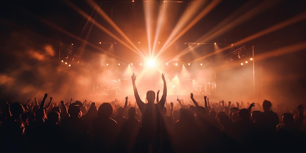 Animando a la multitud y las luces del escenario Audiencia en el Festival de Música al aire libre Ai generativo