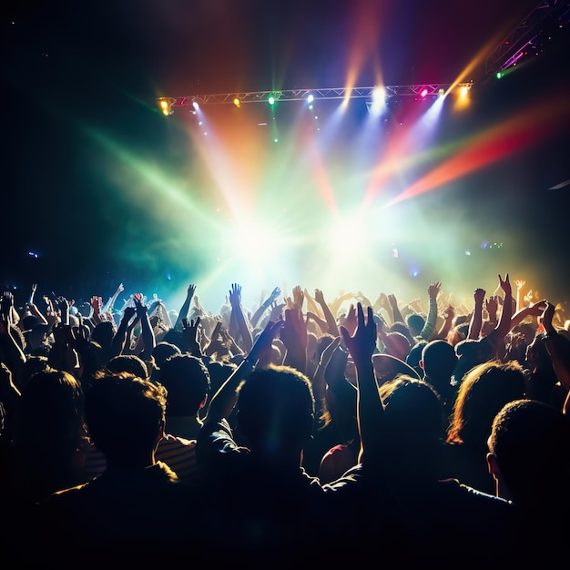 Animando a la multitud y las luces del escenario Audiencia en el Festival de Música al aire libre Ai generativo