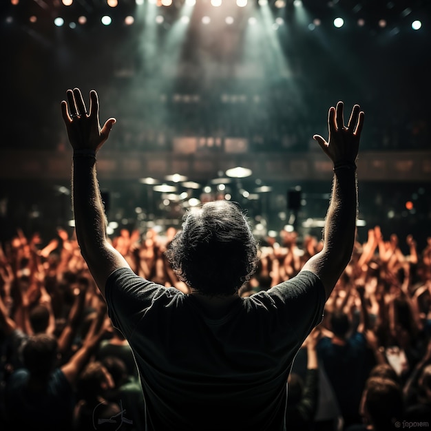 Animando a la multitud y las luces del escenario Audiencia en el Festival de Música al aire libre Ai generativo