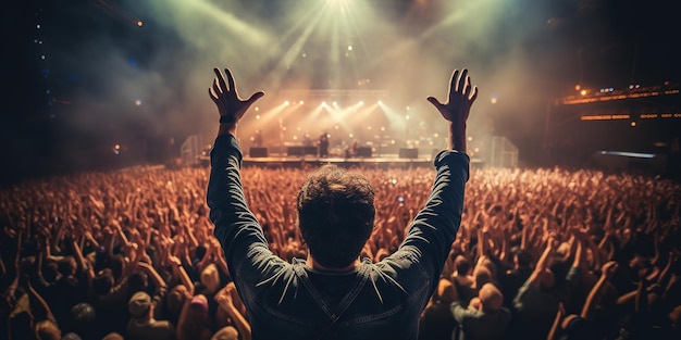 Animando a la multitud y las luces del escenario Audiencia en el Festival de Música al aire libre Ai generativo