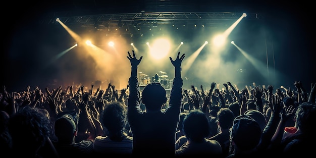 Animando a la multitud y las luces del escenario Audiencia en el Festival de Música al aire libre Ai generativo