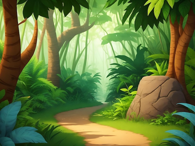 Foto animar el camino del bosque de dibujos animados