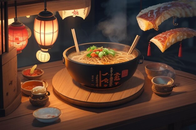 Animation von Ramen-Nudeln, einem typischen japanischen asiatischen Essen