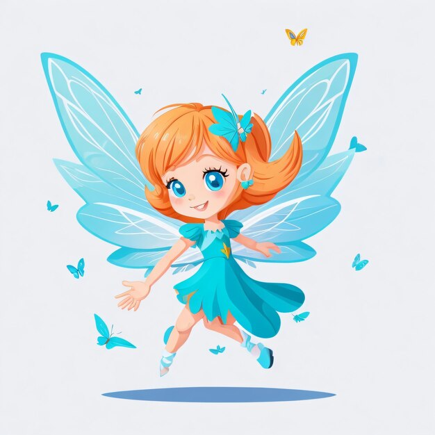 Animationsstil-Vektorillustration eines Feenkindes mit flatternden Flügeln. Heimwohnung stilisiert