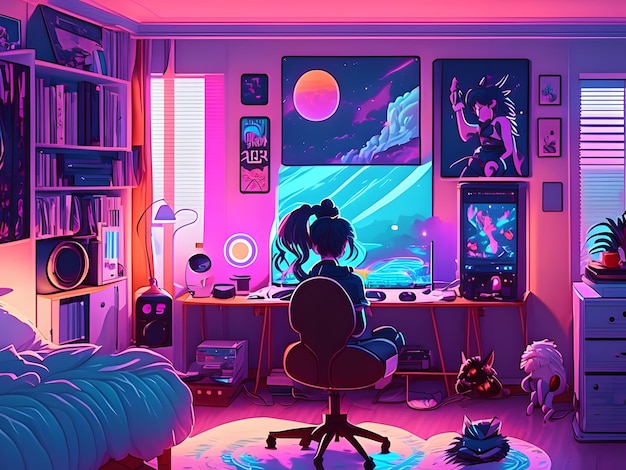 anime adolescente quarto synthwave