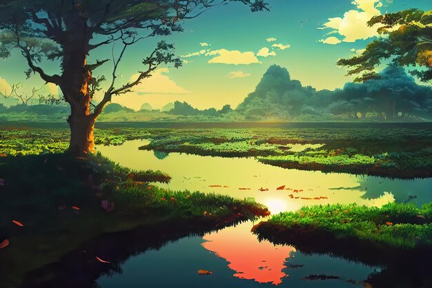 Anime Art Style Natur Umwelt Konzept Kunst Illustration Hintergrundbild