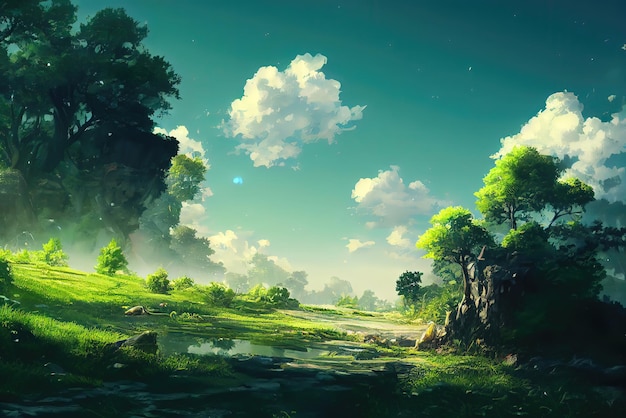 Anime Art Style Naturaleza Medio ambiente Concepto Arte Ilustración Imagen de fondo